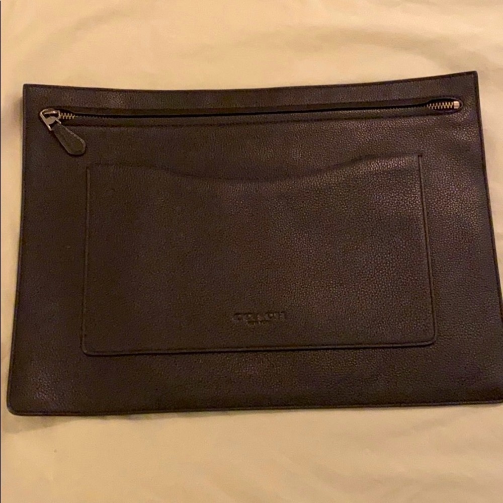 Black Pebble Leather Coach Portfolio/Laptop Pouch
